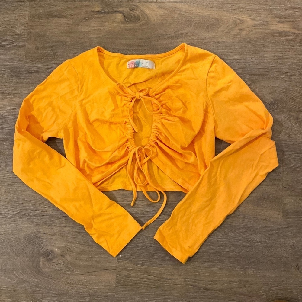 Free People Beach Orange Tie Front Long Sleeve Top